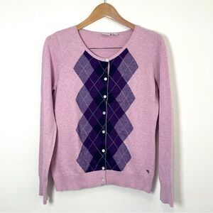 Vintage Esprit Argyle Cardigan Pink Preppy Y2K Sweater L